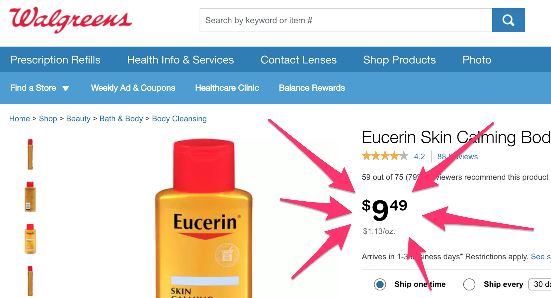Eucerin Skin Calming Dry Skin Body Wash Oil Fragrance Free, 8.4 Ounce (Pack of 3) as low as $3.87/each shipped (reg. $23.97)